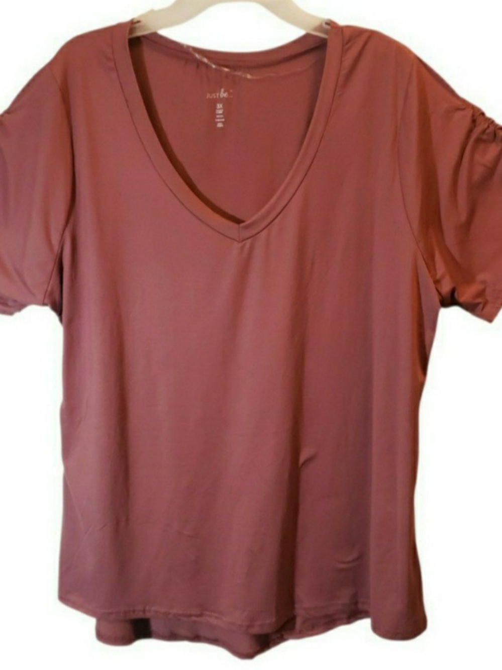 Just Be 3X mauve rose v-neck short sleeve pullover top. New 7083
